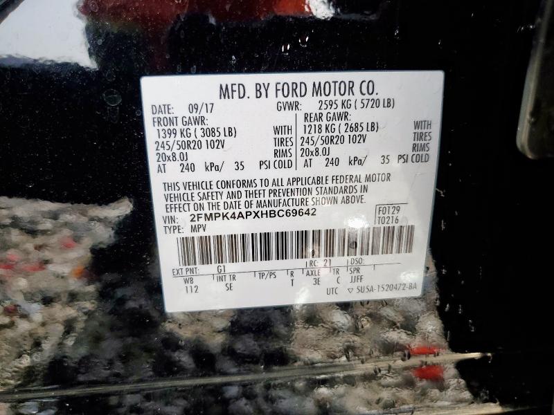 Photo 14 from auction – 2017 FORD EDGE SPORT with VIN 2FMPK4APXHBC69642