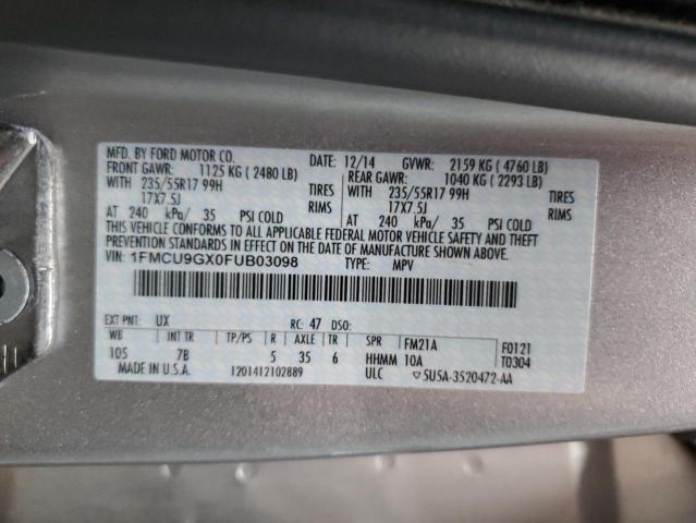 Photo 14 from auction – 2015 FORD ESCAPE SE with VIN 1FMCU9GX0FUB03098
