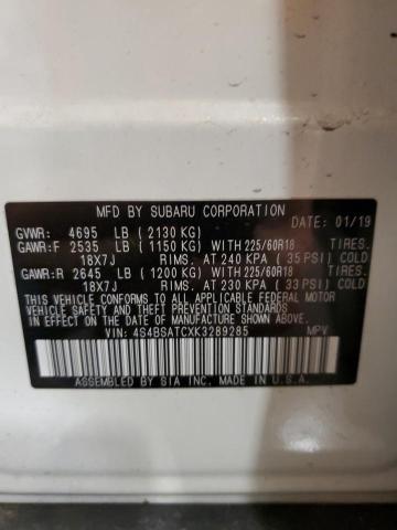 Photo 14 from auction – 2019 SUBARU OUTBACK TO with VIN 4S4BSATCXK3289285