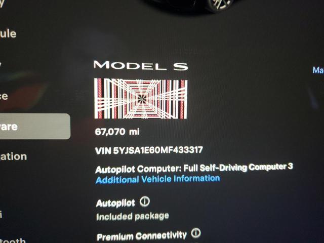 Photo 9 from auction – 2021 TESLA MODEL S with VIN 5YJSA1E60MF433317