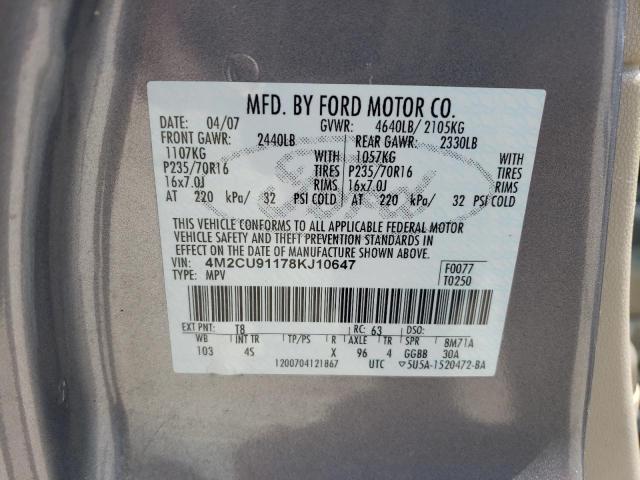 Photo 14 from auction – 2008 MERCURY MARINER with VIN 4M2CU91178KJ10647