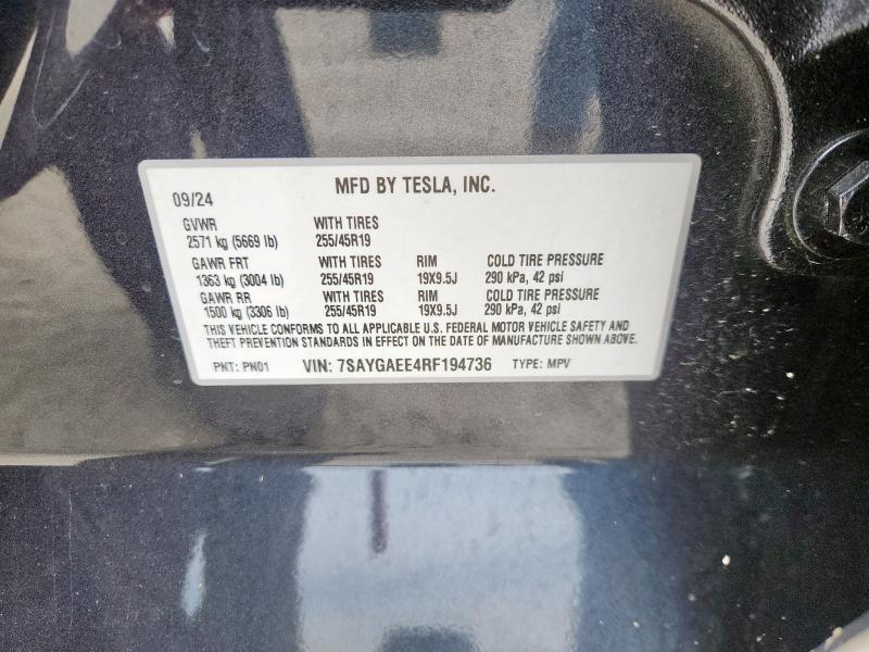 Photo 14 from auction – 2024 TESLA MODEL Y with VIN 7SAYGAEE4RF194736