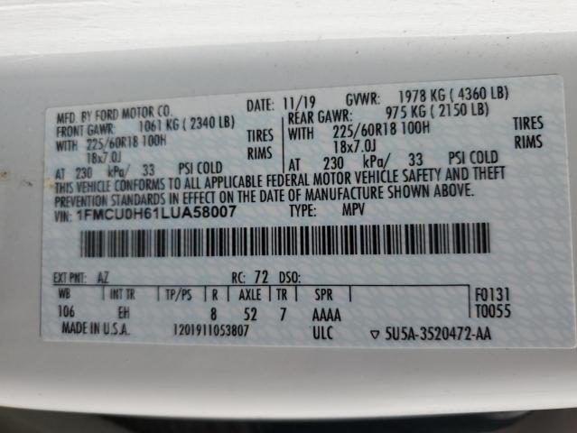 Photo 14 from auction – 2020 FORD ESCAPE SEL with VIN 1FMCU0H61LUA58007