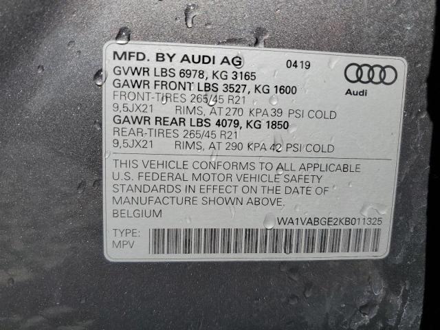 Photo 14 from auction – 2019 AUDI E-TRON PRE with VIN WA1VABGE2KB011325