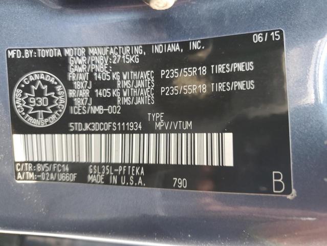 Photo 14 from auction – 2015 TOYOTA SIENNA LE with VIN 5TDJK3DC0FS111934
