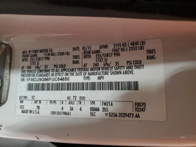 Photo 14 from auction – 2015 FORD ESCAPE SE with VIN 1FMCU9G96FUC64850