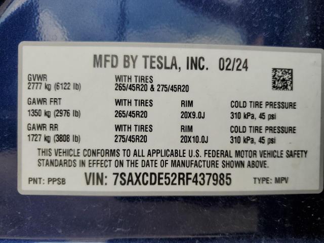 Photo 14 from auction – 2024 TESLA MODEL X with VIN 7SAXCDE52RF437985