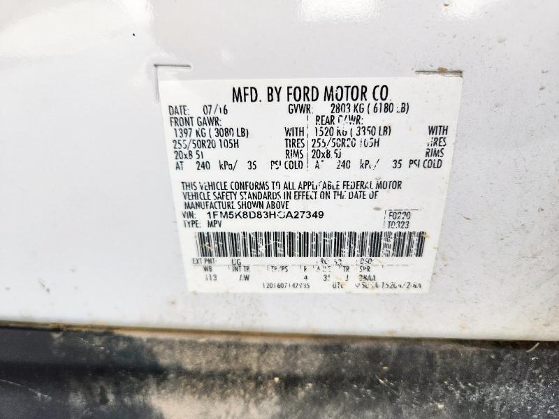 Фото 14 с аукциона – 2017 FORD EXPLORER X с VIN 1FM5K8D83HGA27349