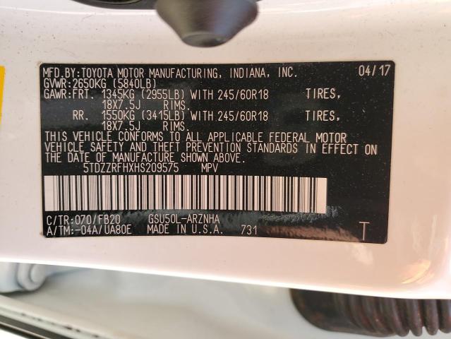 Photo 14 from auction – 2017 TOYOTA HIGHLANDER with VIN 5TDZZRFHXHS209575