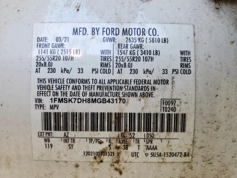 Photo 14 from auction – 2021 FORD EXPLORER X with VIN 1FMSK7DH8MGB43170