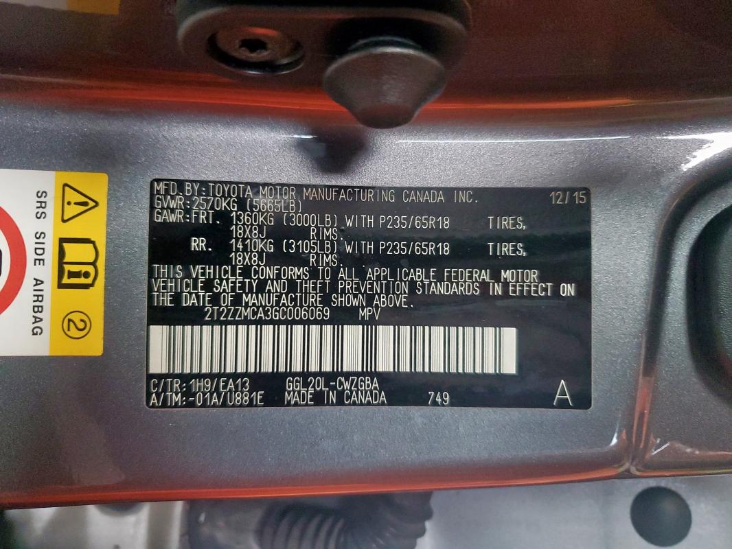 Photo 14 from auction – 2016 LEXUS RX 350 with VIN 2T2ZZMCA3GC006069