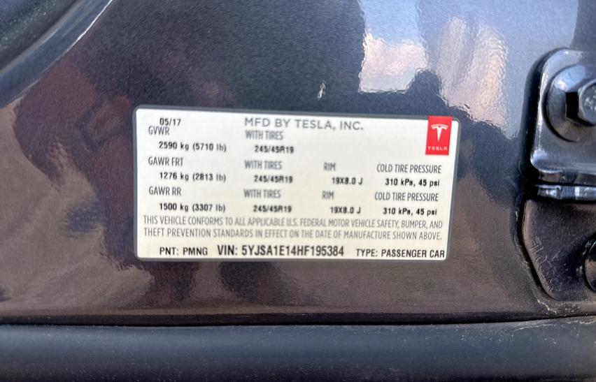 Photo 10 from auction – 2017 TESLA MODEL S with VIN 5YJSA1E14HF195384