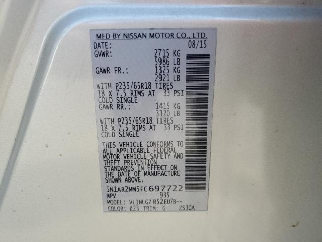 Photo 14 from auction – 2015 NISSAN PATHFINDER with VIN 5N1AR2MM5FC697722