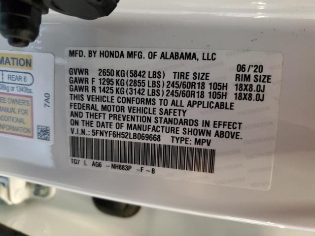 Photo 14 from auction – 2020 HONDA PILOT EXL with VIN 5FNYF6H52LB069668