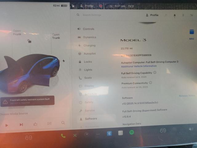 Photo 9 from auction – 2023 TESLA MODEL 3 with VIN 5YJ3E1EA5PF599009