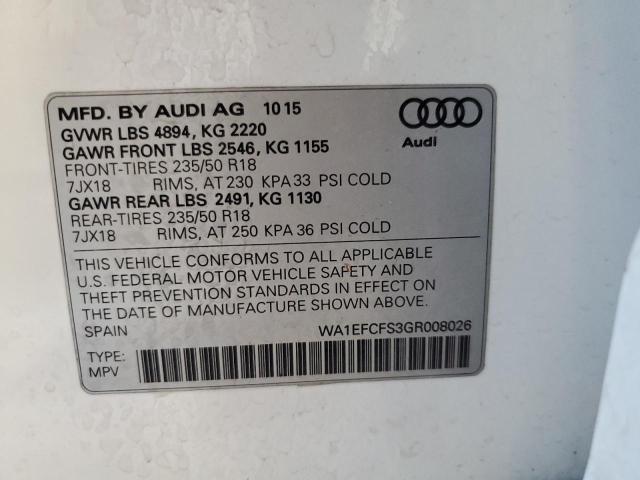 Photo 14 from auction – 2016 AUDI Q3 PREMIUM with VIN WA1EFCFS3GR008026