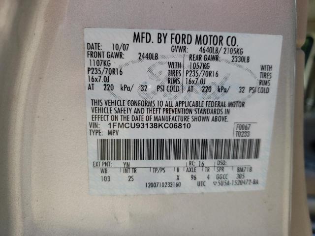 Photo 14 from auction – 2008 FORD ESCAPE XLT with VIN 1FMCU93138KC06810