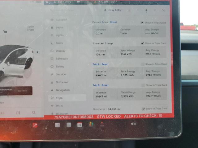 Photo 9 from auction – 2022 TESLA MODEL Y with VIN 7SAYGDEF9NF358003