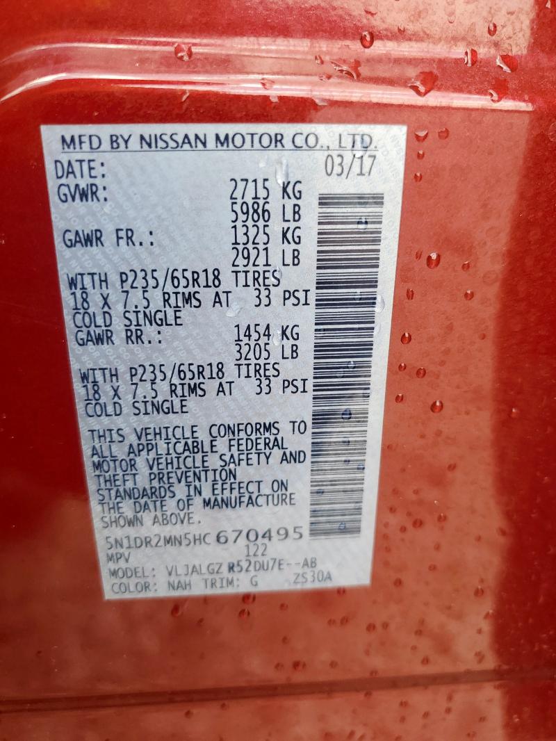 Photo 14 from auction – 2017 NISSAN PATHFINDER with VIN 5N1DR2MN5HC670495