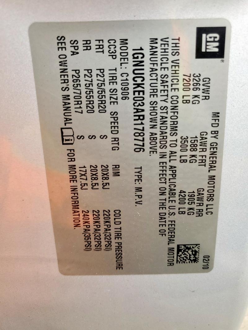 Photo 14 from auction – 2010 CHEVROLET SUBURBAN C with VIN 1GNUCKE03AR178776
