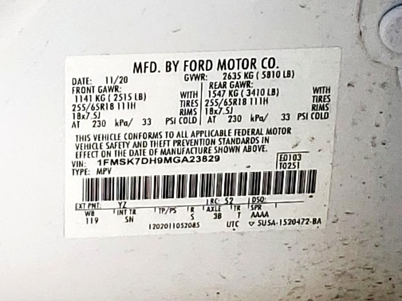 Photo 14 from auction – 2021 FORD EXPLORER X with VIN 1FMSK7DH9MGA23829