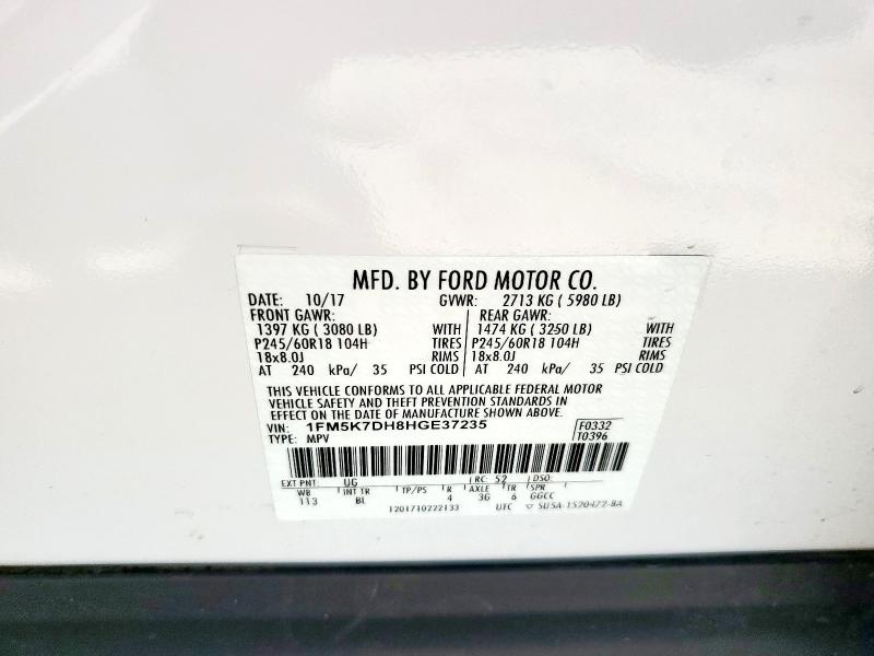Photo 14 from auction – 2017 FORD EXPLORER X with VIN 1FM5K7DH8HGE37235