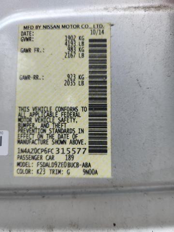 Photo 14 from auction – 2015 NISSAN LEAF S with VIN 1N4AZ0CP6FC315577