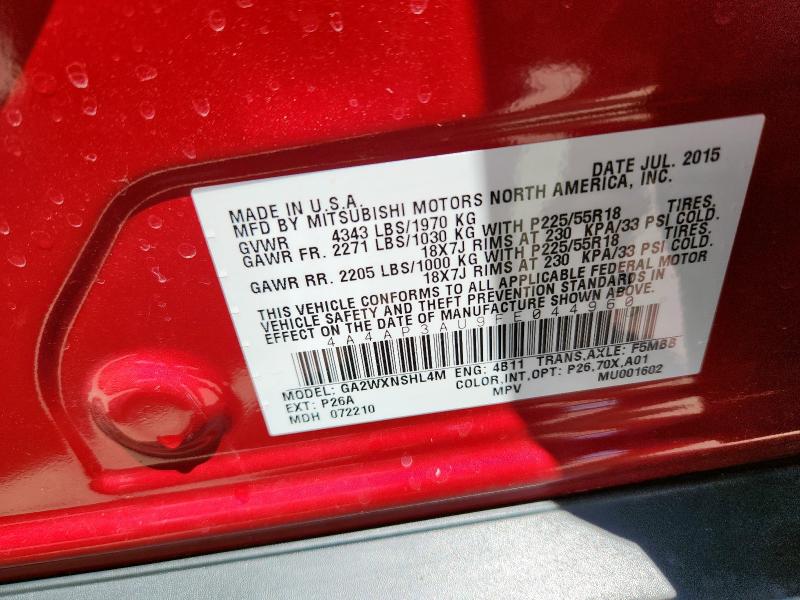 Photo 14 from auction – 2015 MITSUBISHI OUTLANDER with VIN 4A4AP3AU9FE044960