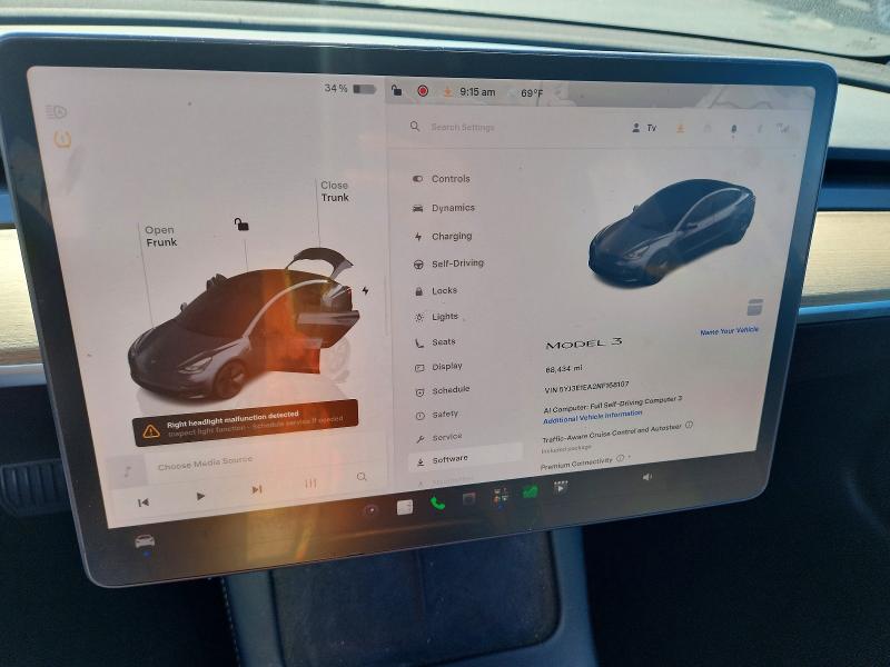 Photo 9 from auction – 2022 TESLA MODEL 3 with VIN 5YJ3E1EA2NF168107