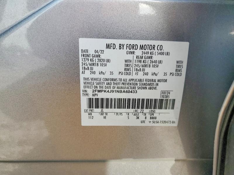 Photo 14 from auction – 2022 FORD EDGE with VIN 2FMPK4J91NBA60433