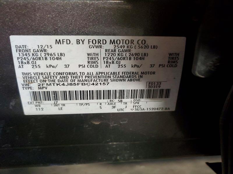Photo 14 from auction – 2015 FORD EDGE with VIN 2FMTK4J85FBC42157