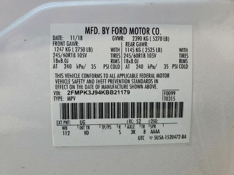 Photo 14 from auction – 2019 FORD EDGE with VIN 2FMPK3J94KBB21179