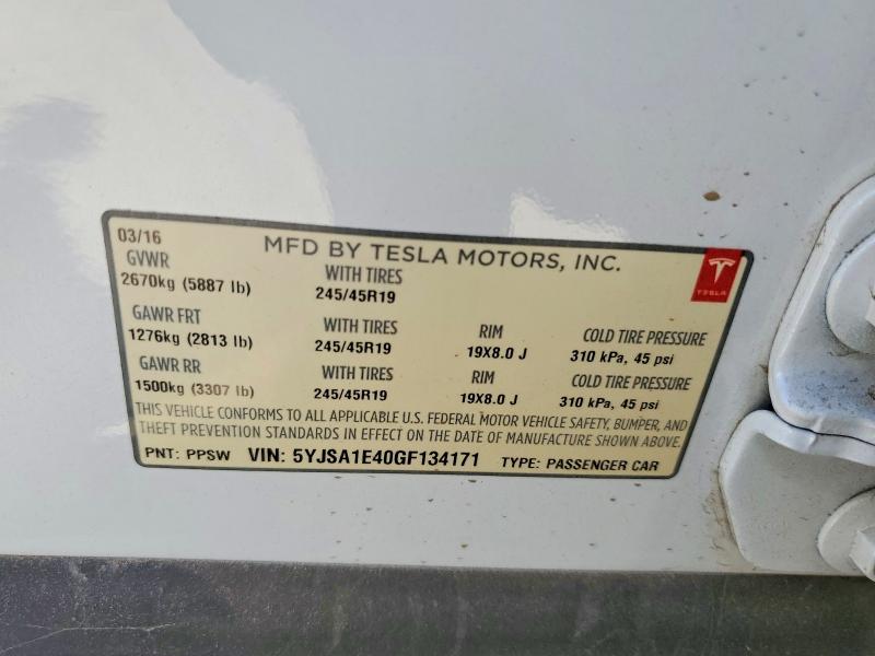 Photo 14 from auction – 2016 TESLA MODEL S with VIN 5YJSA1E40GF134171
