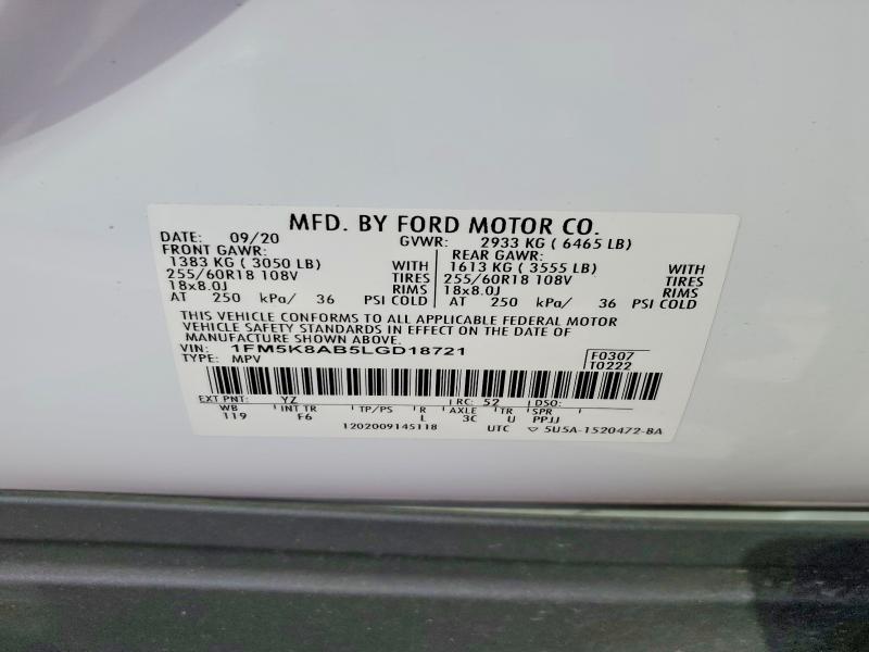 Photo 14 from auction – 2020 FORD EXPLORER with VIN 1FM5K8AB5LGD18721