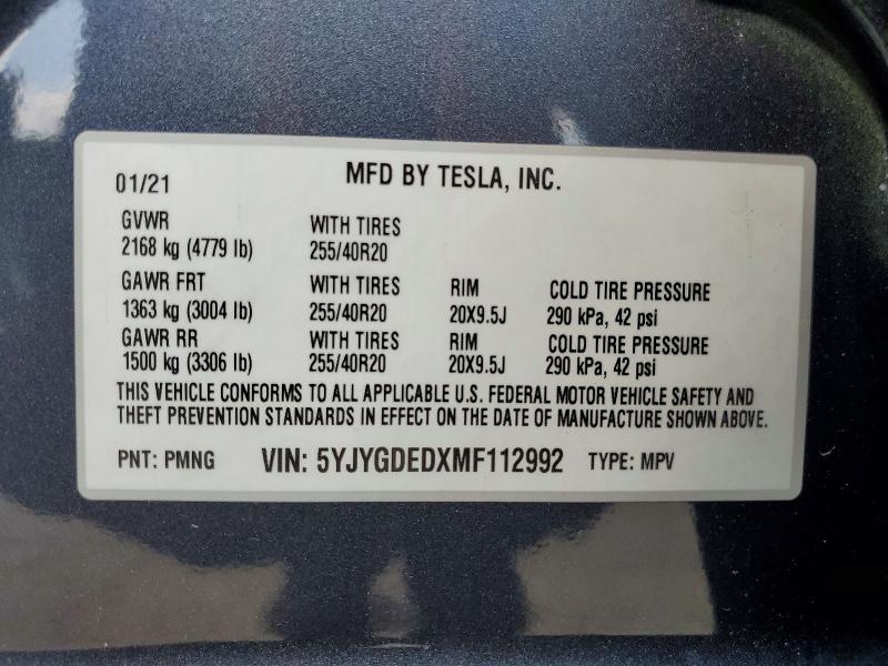 Photo 14 from auction – 2021 TESLA MODEL Y with VIN 5YJYGDEDXMF112992