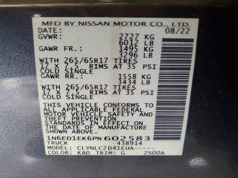 Photo 14 from auction – 2023 NISSAN FRONTIER with VIN 1N6ED1EK6PN602583