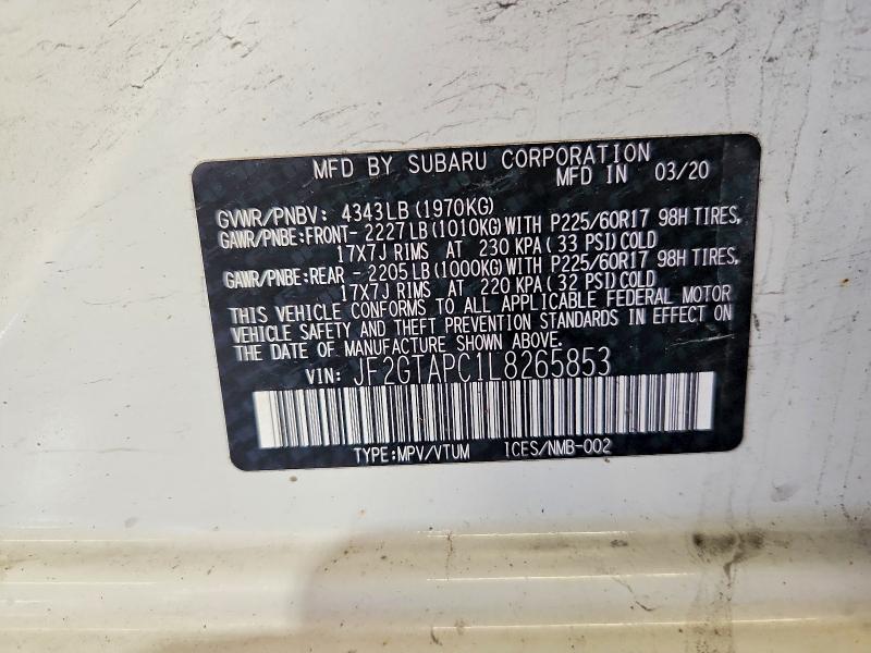 Photo 14 from auction – 2020 SUBARU CROSSTREK with VIN JF2GTAPC1L8265853