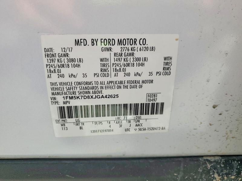 Foto 14 de la subasta – 2018 FORD EXPLORER con VIN 1FM5K7D8XJGA42625