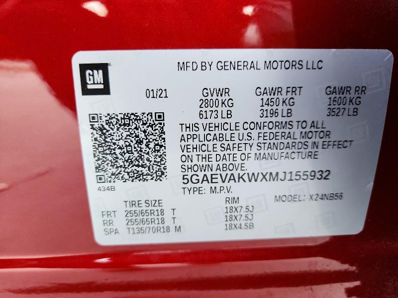 Photo 14 from auction – 2021 BUICK ENCLAVE with VIN 5GAEVAKWXMJ155932