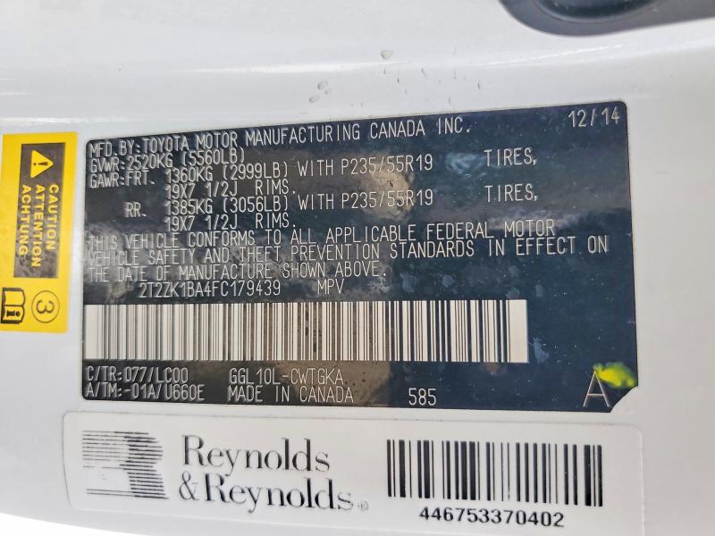 Photo 14 from auction – 2015 LEXUS RX with VIN 2T2ZK1BA4FC179439