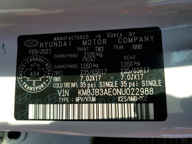Photo 14 from auction – 2022 HYUNDAI TUCSON with VIN KM8JB3AE0NU022988