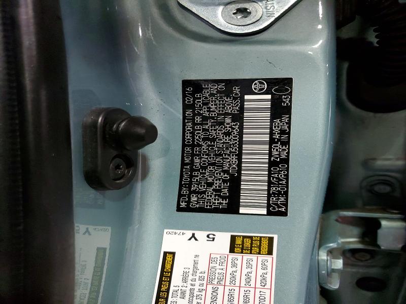 Photo 14 from auction – 2016 TOYOTA PRIUS with VIN JTDKBRFU5G3009643
