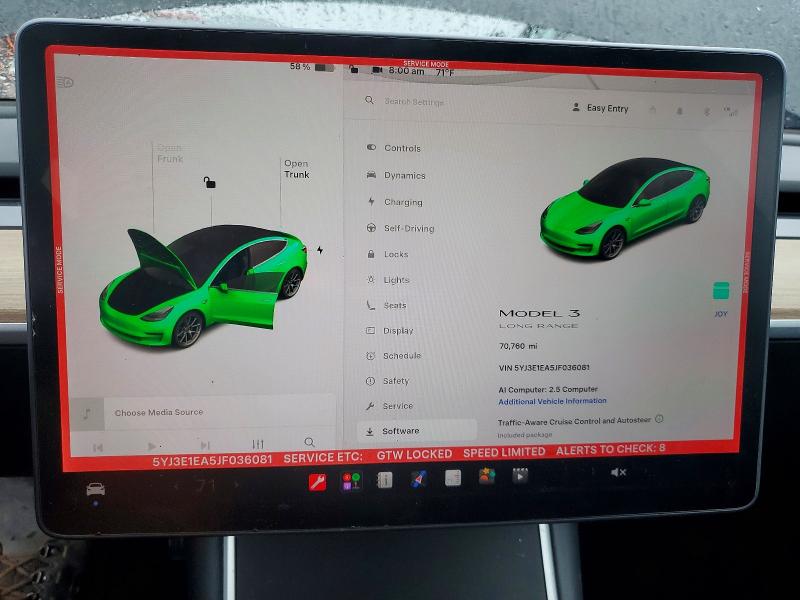 Photo 9 from auction – 2018 TESLA MODEL 3 with VIN 5YJ3E1EA5JF036081