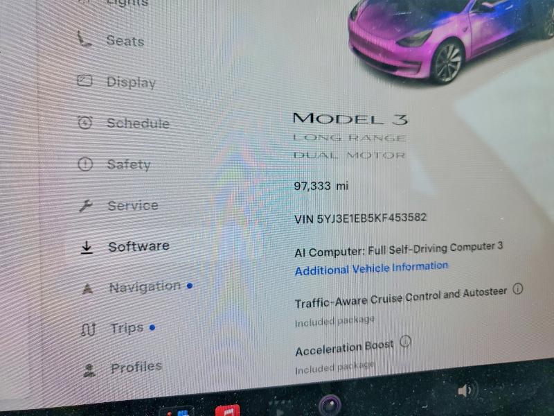 Photo 9 from auction – 2019 TESLA MODEL 3 with VIN 5YJ3E1EB5KF453582