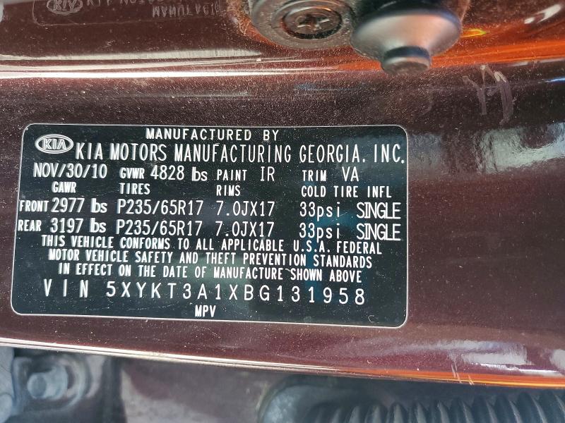 Photo 14 from auction – 2011 KIA SORENTO with VIN 5XYKT3A1XBG131958