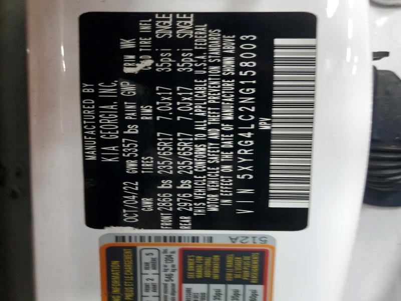 Photo 14 from auction – 2022 KIA SORENTO with VIN 5XYRG4LC2NG158003