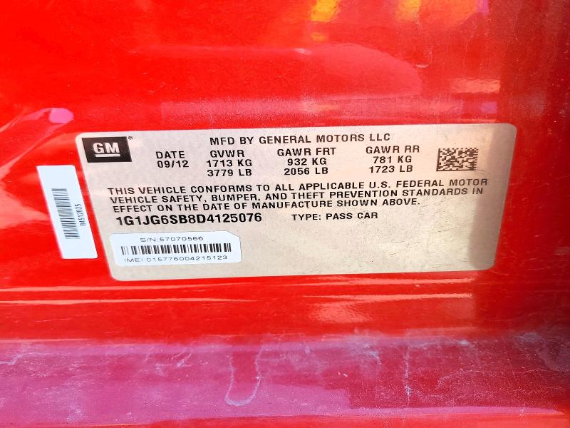 Photo 14 from auction – 2013 CHEVROLET SONIC with VIN 1G1JG6SB8D4125076
