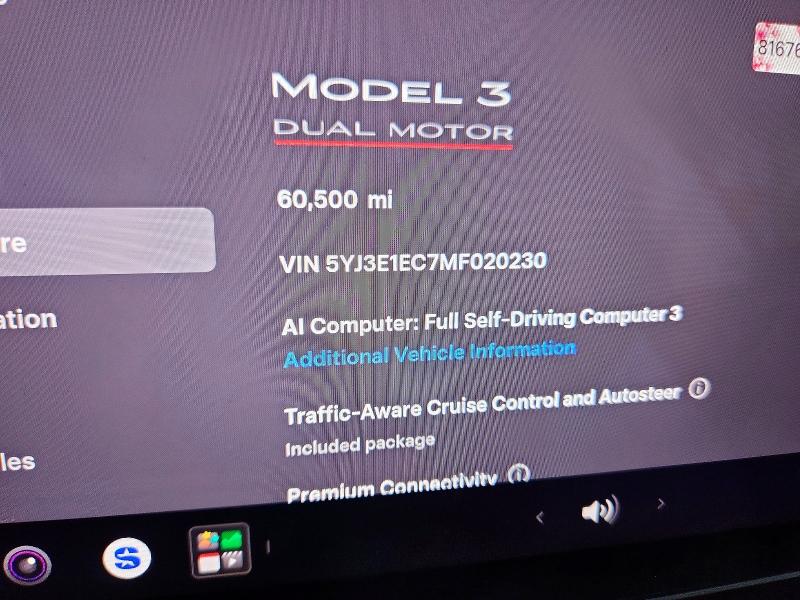 Photo 9 from auction – 2021 TESLA MODEL 3 with VIN 5YJ3E1EC7MF020230