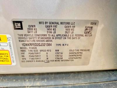Photo 14 from auction – 2016 CHEVROLET TRAVERSE with VIN 1GNKRFED2GJ321384
