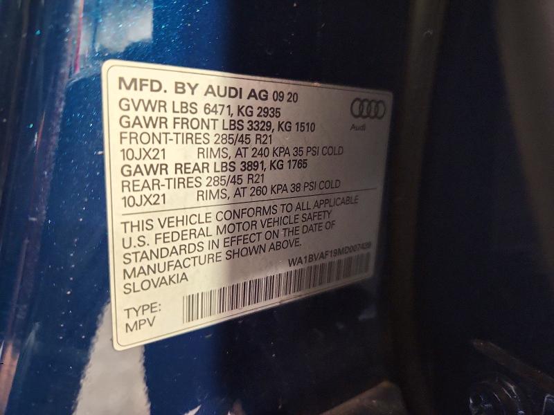 Zdjęcie 14 z aukcji – 2021 AUDI Q8 z VIN WA1BVAF19MD007439